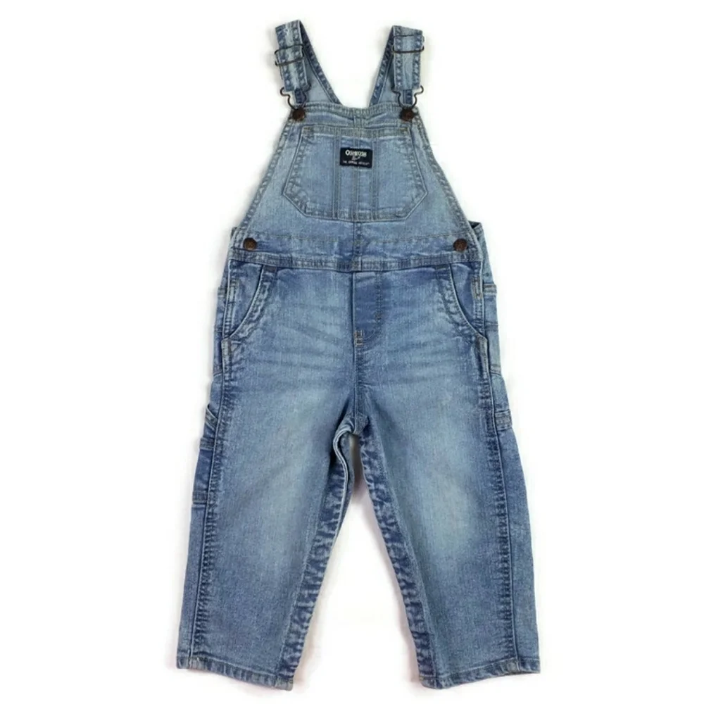 OshKosh B'Gosh Light-Medium Wash Adjustable Snap Crotch Bib Overalls Boys 24M